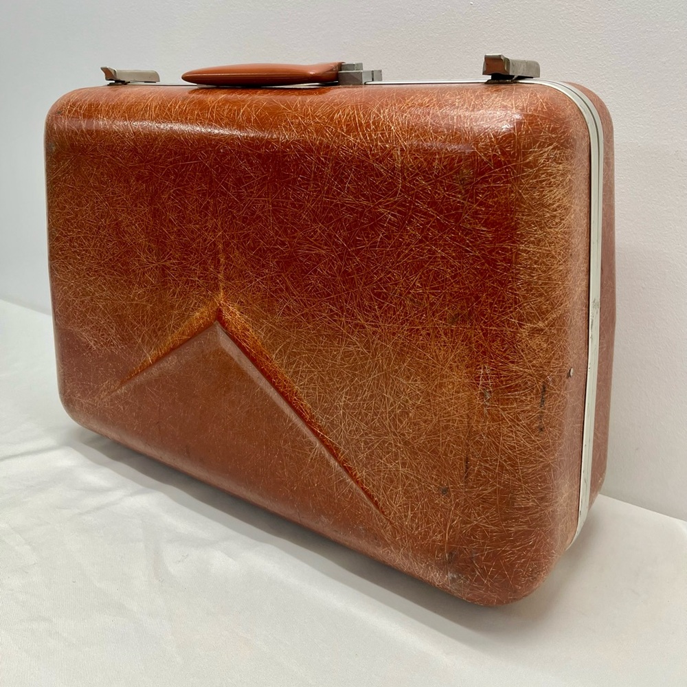 Original Vintage Mid Century Orange Terracotta Fiberglass Suitcase